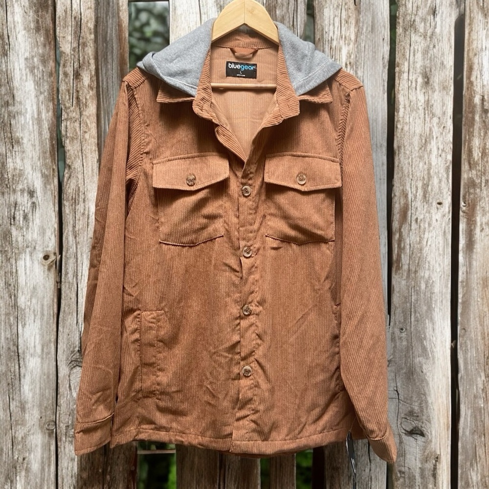 Men’s BluGear Hooded Lightweight Corduroy Camel Shacket - Picture 3 of 9